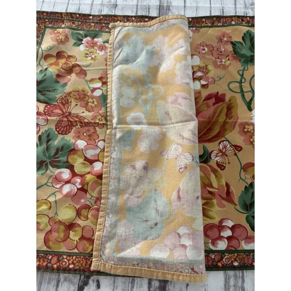 April Cornell Tulip‎ Floral Cotton Cloth Dinner Napkins Green Yellow Set of 4